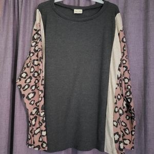 Animal Print Waffle Top - M